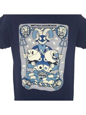 Cuphead Casino T Shirt Mens Size Medium Blue Dont Deal With The Devil Video Game